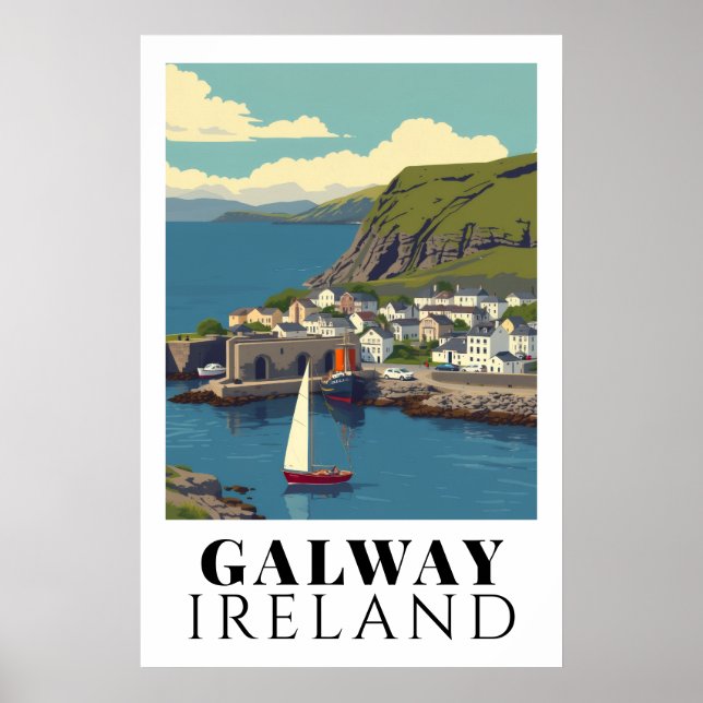 Galway Ireland Vintage Harbour Travel Art Poster (Front)