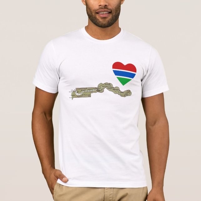 Gambia Flag Heart and Map T-Shirt (Front)