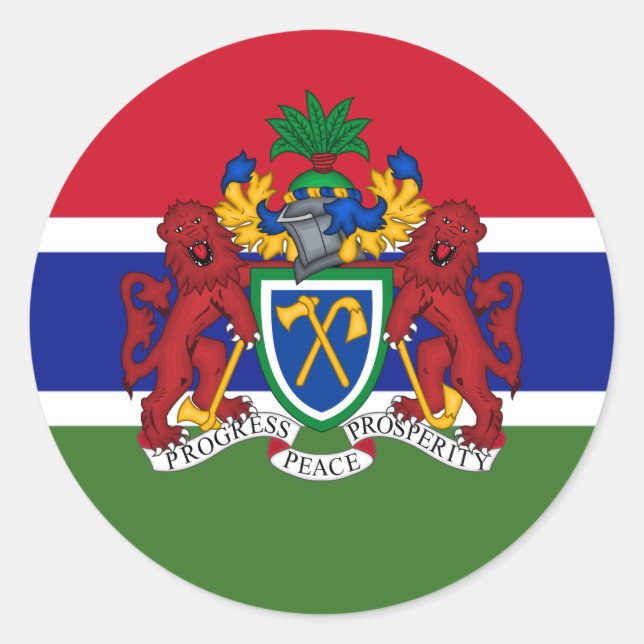 Gambian Flag & Coat of Arms, Flag of The Gambia Classic Round Sticker (Front)