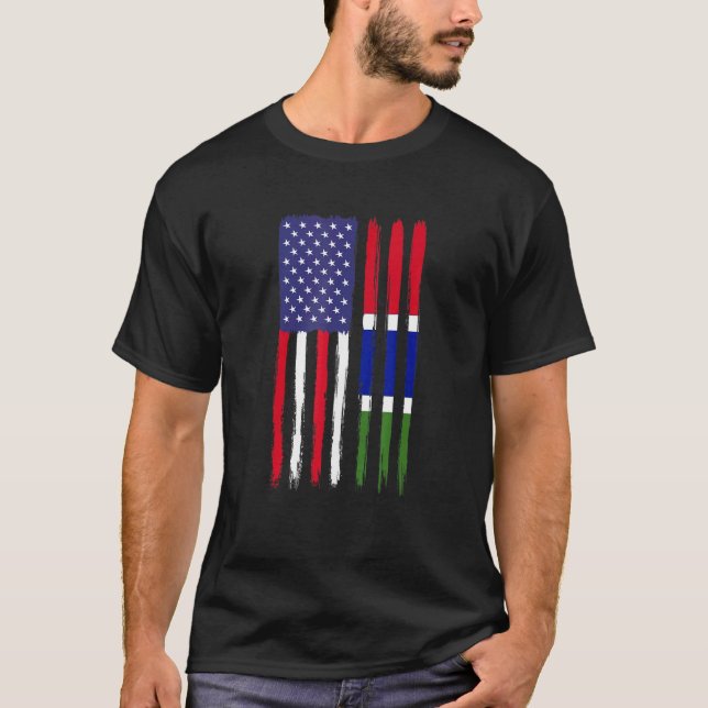 Gambian Roots Half American Flag Patriotic Gambian T-Shirt (Front)