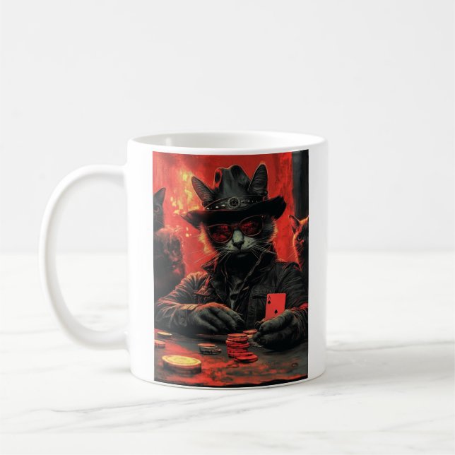 Gambler’s Cat: The High Stakes Feline Coffee Mug (Left)