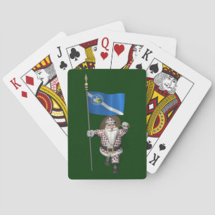 Gambler Santa Claus With Ensign Of Las Vegas Playing Cards