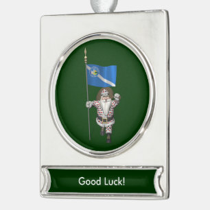 Gambler Santa Claus With Ensign Of Las Vegas Silver Plated Banner Ornament
