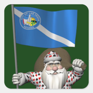 Gambler Santa Claus With Ensign Of Las Vegas Sticker