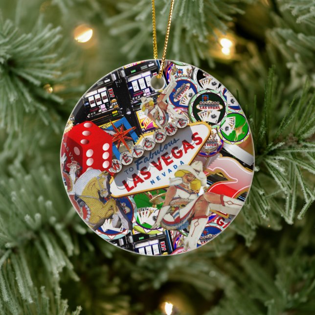 Gamblers Delight - Las Vegas Icons Background Ceramic Ornament (Tree)