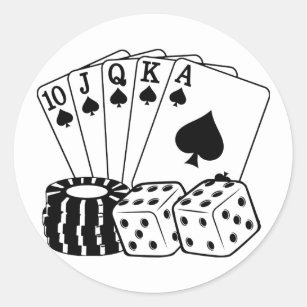 Gambling Casino Cards Dice Poker Chips Art  Classic Round Sticker