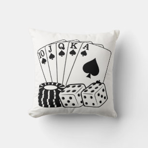 Gambling Casino Cards Dice Poker Chips Art  Cushion