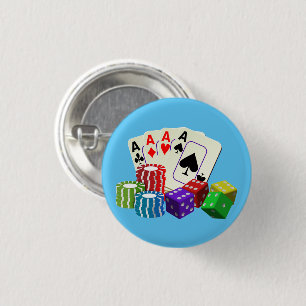 Gambling Casino Dice Poker chips Cards art  3 Cm Round Badge