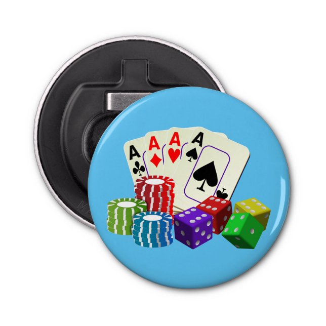 Gambling Casino Dice Poker chips Cards art Bottle Opener (Front)