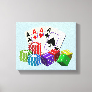 Gambling Casino Dice, Poker chips, playing Cards  Canvas Print