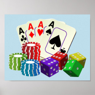 Gambling Casino Dice, Poker chips, playing  Cards  Poster
