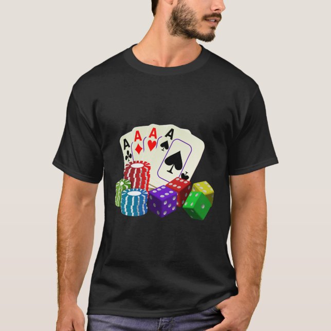 Gambling Casino Dice, Poker chips, playing  Cards  T-Shirt (Front)
