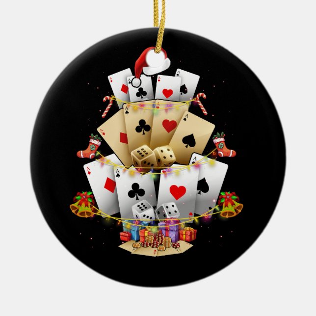 Gambling Poker Game Xmas Lighting Christmas Tree A Ceramic Ornament (Front)