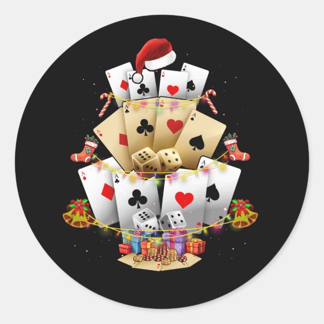 Gambling Poker Game Xmas Lighting Christmas Tree A Classic Round Sticker (Front)