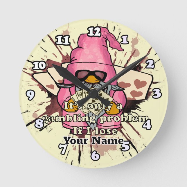 Gambling problem gnome round clock (Front)