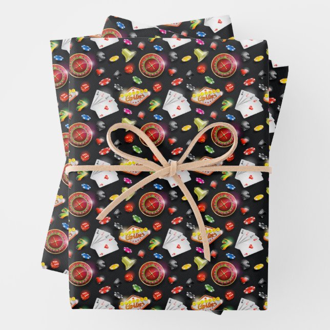 Gambling Roulette Dice Vegas Poker Chips Cards  Wrapping Paper Sheet (In situ)