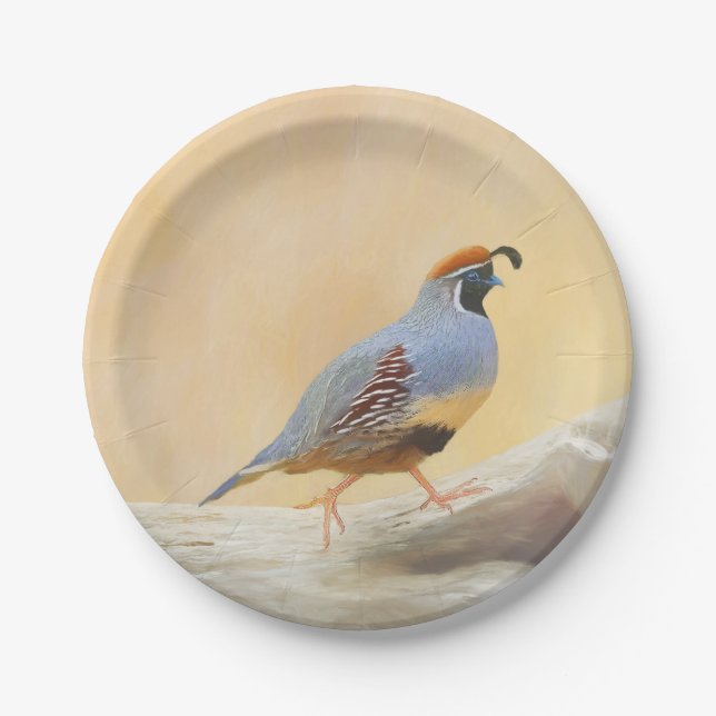 Gambrel's Quail Painting Original Bird Art Paper Plate (Front)