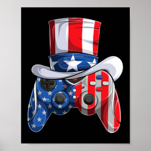 Game 4th Of July Controller American Flag Kids Boy Poster