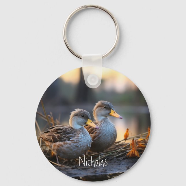 Game Bird Ducks Friends Forever Customise Name Key Ring (Front)