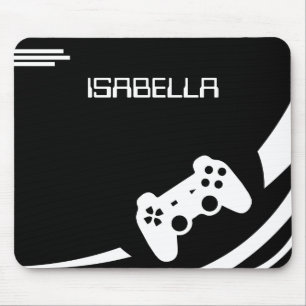 Game Black & White Modern Gamer Personalised Name Mouse Pad