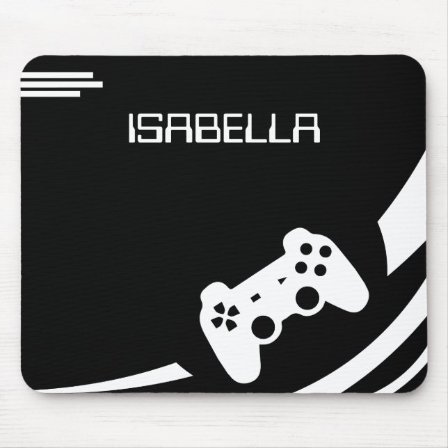 Game Black & White Modern Gamer Personalised Name Mouse Pad (Front)