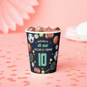 game blue kids boys Sports 10th Birthday Paper Cups