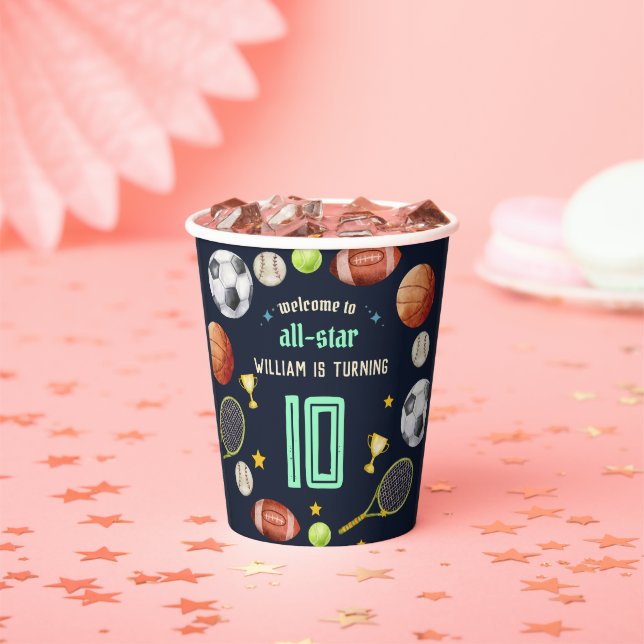 game blue kids boys Sports 10th Birthday Paper Cups (Insitu)