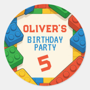 Game Building Blocks Birthday Party Classic Round Sticker