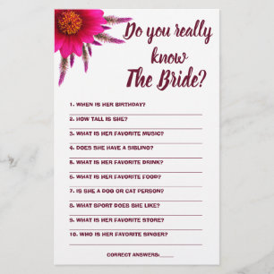 Game Card Do you really know The Bride