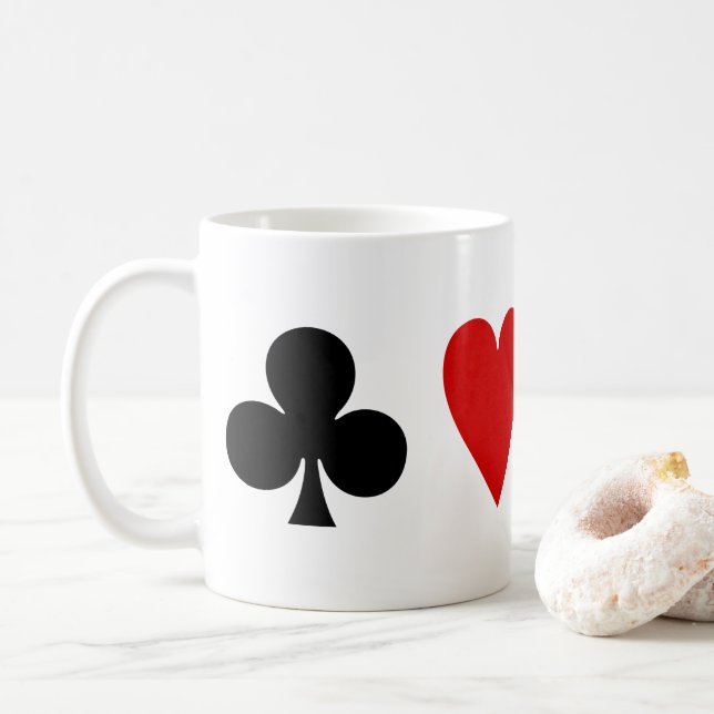 Game cards Playing cards Diamond Club Heart Spade Coffee Mug (With Donut)