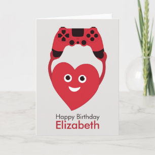 Game Controller And A Heart Geek Gamer Birthday Card