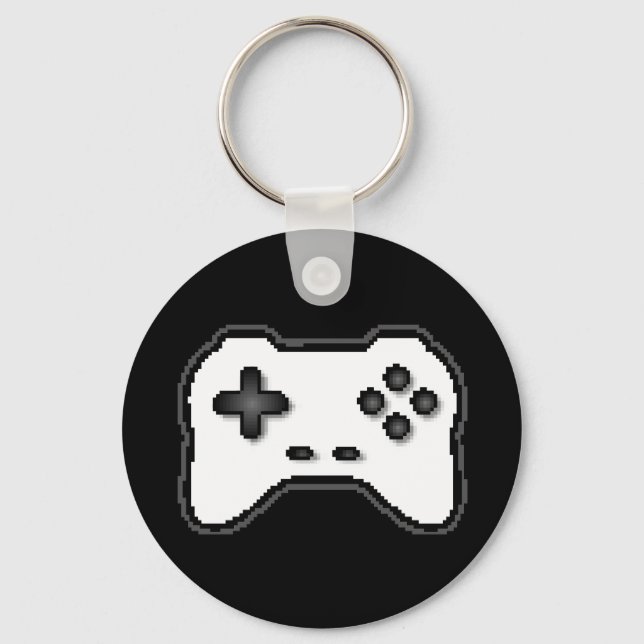 Game Controller Black White 8bit Video Game Style Key Ring (Back)