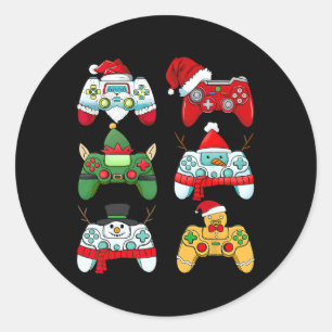 Game Controller Christmas Santa Elf Gamer Boys Xma Classic Round Sticker