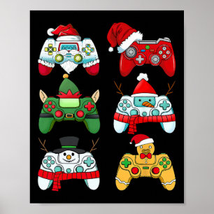 Game Controller Christmas Santa Elf Gamer Boys Xma Poster