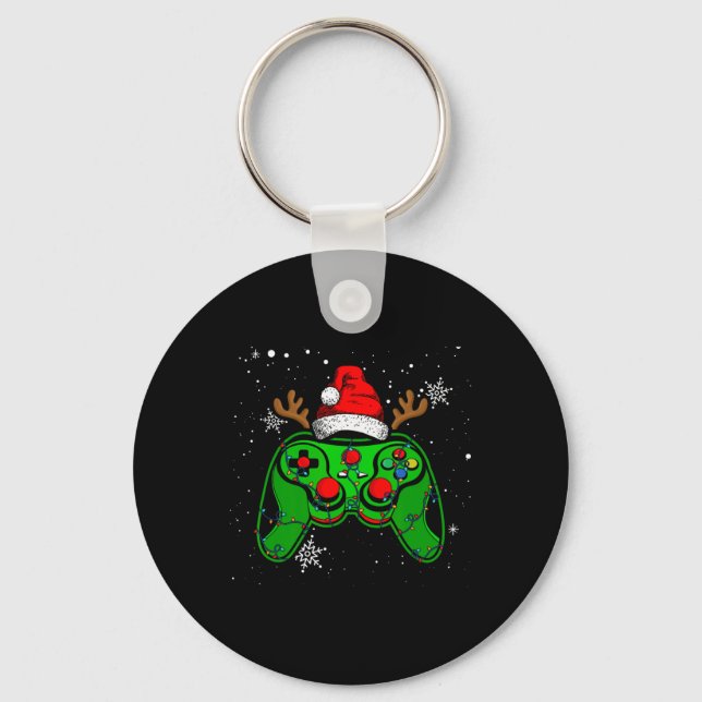 Game Controller Christmas Santa Hat Gamer Boys 2  Key Ring (Front)