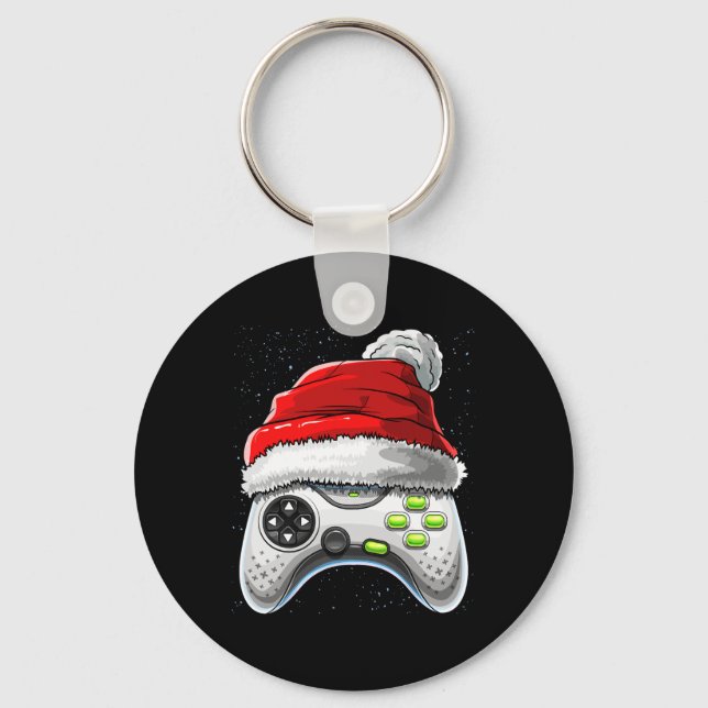Game Controller Christmas Santa Hat Gamer Gift Boy Key Ring (Front)