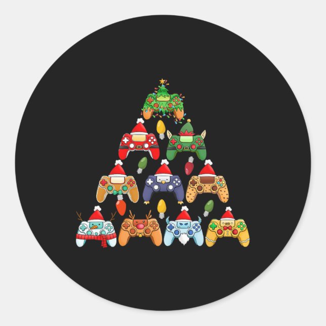 Game Controller Christmas Tree Gamer Boy Girl Funn Classic Round Sticker (Front)