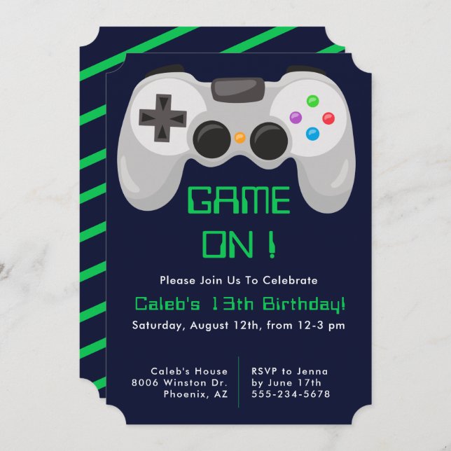 Game Controller Gamer Themed Boys Birthday Party Invitation (Front/Back)