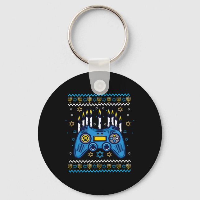 Game Controller Hanukkah Menorah Candles Jewish Ga Key Ring (Front)