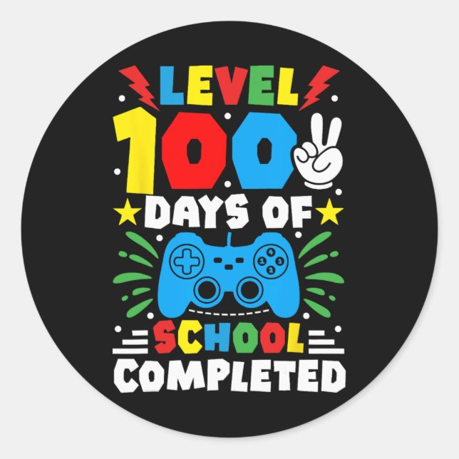Game Controller Level 100 Days Of School Complete  Classic Round Sticker (Front)