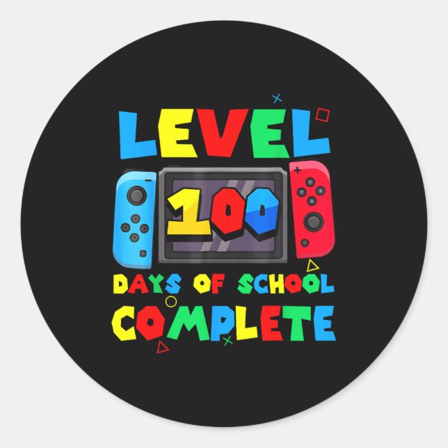 Game Controller Level 100 Days Of School Complete  Classic Round Sticker (Front)