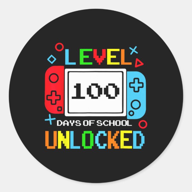 Game Controller Level 100 Days Of School Unlocked  Classic Round Sticker (Front)