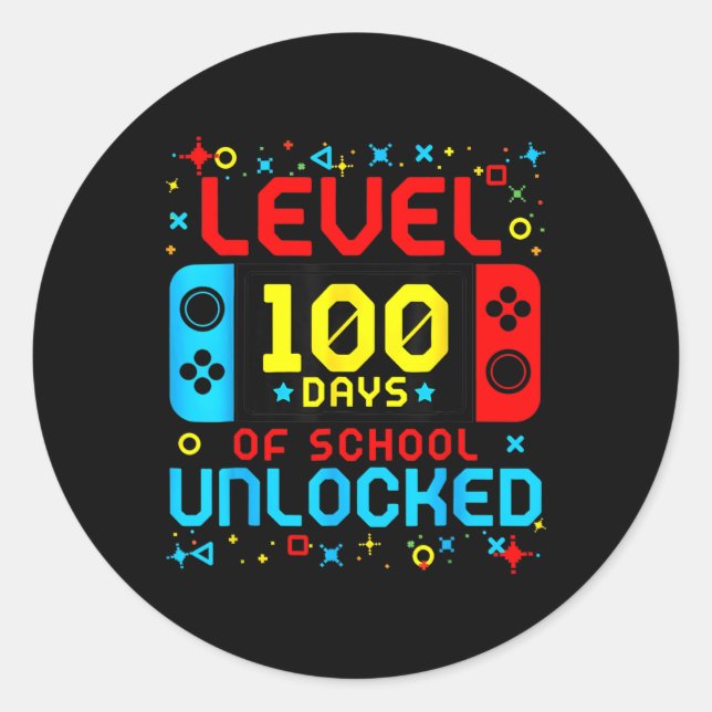 Game Controller Level 100 Days Of School Unlocked  Classic Round Sticker (Front)