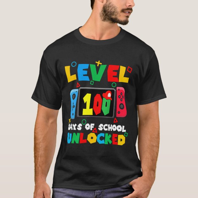 Game Controller Level 100 Days Of School Unlocked  T-Shirt (Front)