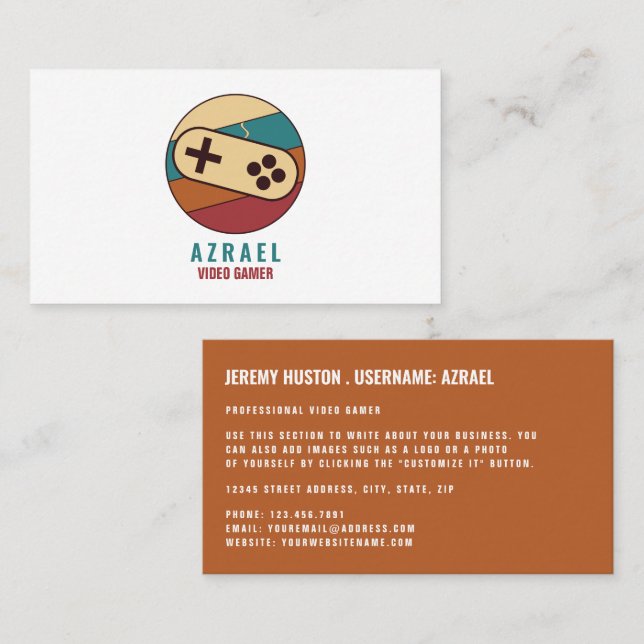 Game Controller Logo, Video Gamer Business Card (Front/Back)