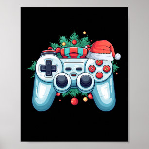 Game Controller Santa Hat Christmas Gaming X-mas G Poster