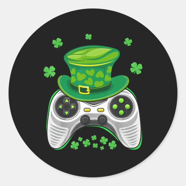 Game Controller Shamrock Gamer St Patricks Day Gam Classic Round Sticker (Front)