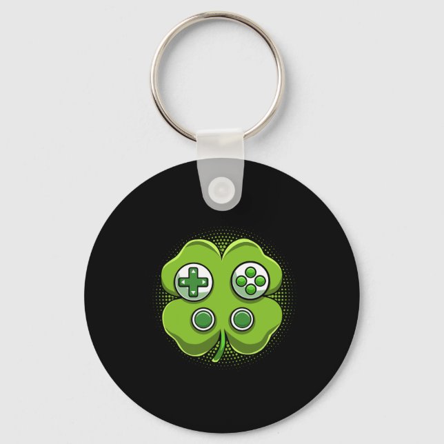 Game Controller Shamrock St Patricks Day Gamer Boy Key Ring (Front)