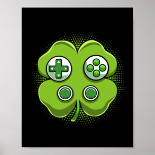 Game Controller Shamrock St Patricks Day Gamer Boy Poster