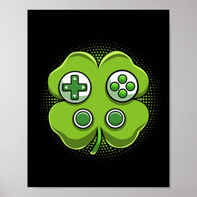 Game Controller Shamrock St Patricks Day Gamer Boy Poster (Front)